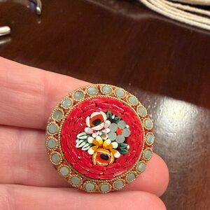 Elegant Red and Gold Floral Brooch